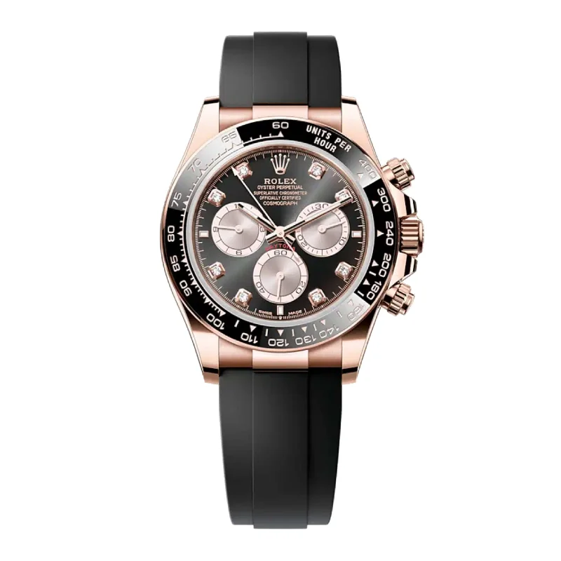 Rolex Cosmograph Daytona 40mm - Ref: 126515LN - Bright Black & Sundust Diamond Dial & Ceramic Bezel, 18K Rose Gold Case Black Oysterflex Bracelet Men's Watch