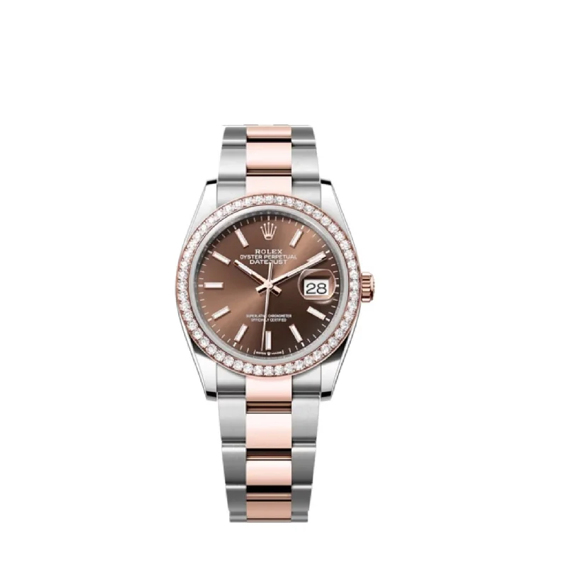 Rolex Datejust 36mm - Ref: 126281RBR - Chocolate Stick Dial & Diamond Bezel, Two Tone Stainless Steel & 18K Rose Gold Oyster Bracelet Watch