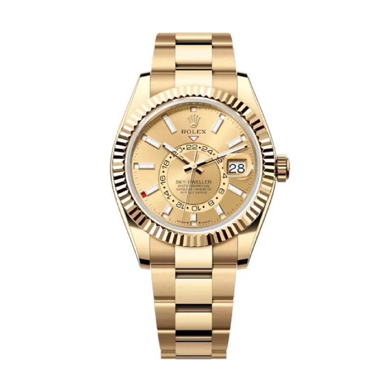 Rolex Sky-Dweller 42mm - Ref: 336938-0001 - Champagne Stick Dial, 18K Yellow Gold Oyster Bracelet Watch