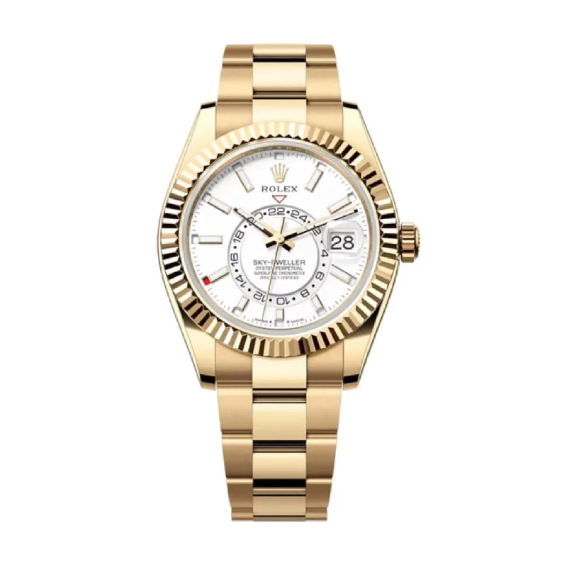 Rolex Sky-Dweller 42mm - Ref: 336938-0003 - Intense White Stick Dial, 18K Yellow Gold Oyster Bracelet Watch