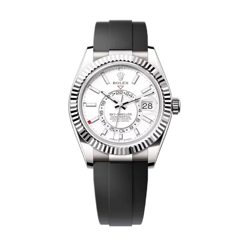 Rolex Sky-Dweller 42mm - Ref: 336239 - Intense White Stick Dial & 18K White Gold Case, Black Oysterflex Bracelet Watch