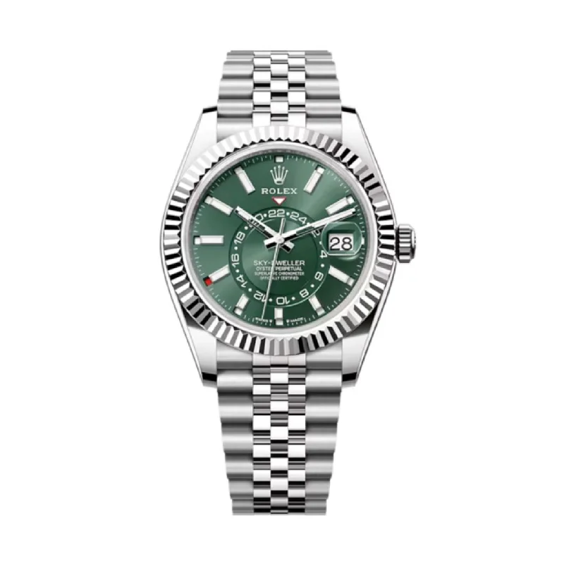 Rolex Sky-Dweller 42mm - Ref: 336934-0002 - Mint Green Stick Dial, Stainless Steel Jubilee Bracelet Watch