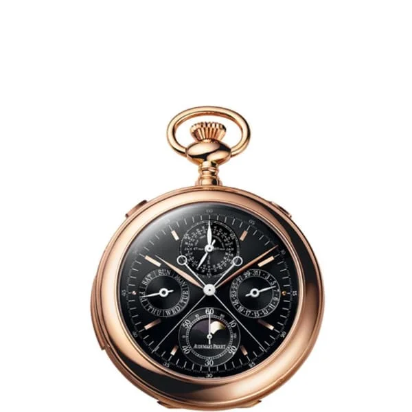 Audemars Piguet Classique Lepine 52mm Pocket Watch - Ref: 25701OR.OO.000XX.0 - Black Chronograph Moonphase Dial 18K Rose Gold Case