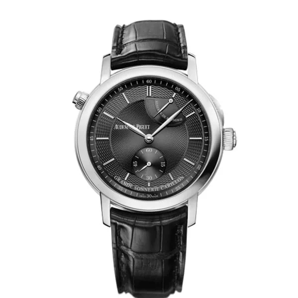 Audemars Piguet Jules Audemars Grande Sonnerie Carillon 39mm Watch - Ref: 26344PT.OO.D002CR.02 - Black Dial in Platinum Case, Black Alligator Strap