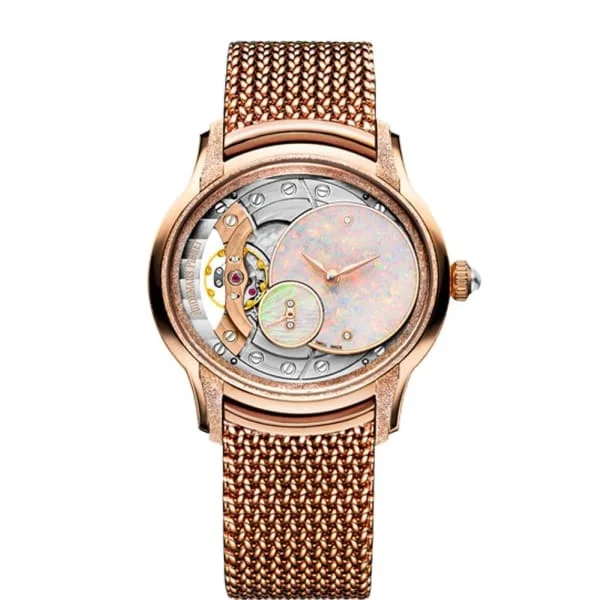 Audemars Piguet Millenary Frosted Gold 39.5mm Women's Watch - Ref: 77244OR.GG.1272OR.01 - Opal Dial, 18K Rose Gold Bracelet