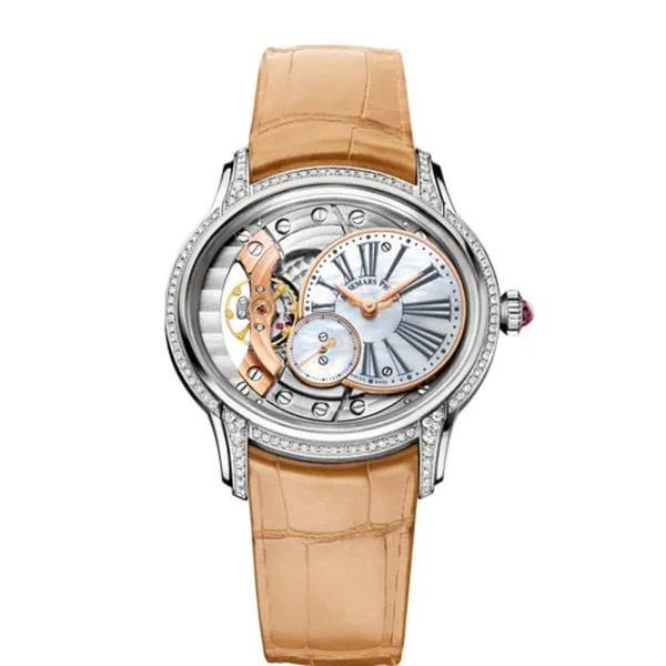 Audemars Piguet Millenary Hand-Wound 39.5mm Watch - Ref: 77247BC.ZZ.A813CR.01 - White Mother of Pearl Dial in 18K White Gold Diamond Case, 18K White Gold Bracelet