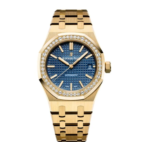 Audemars Piguet Royal Oak Selfwinding 37mm Watch - Ref: 15451BA.ZZ.1256BA.01 - Blue Dial & Diamond Case in 18K Yellow Gold Bracelet