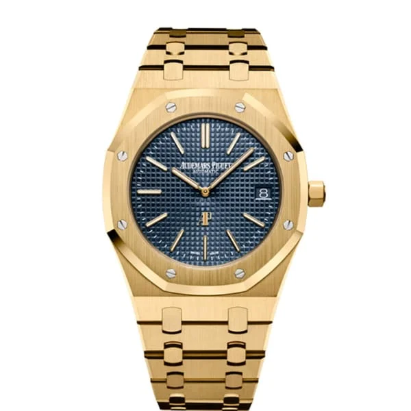 Audemars Piguet Royal Oak Jumbo Extra Thin 39mm Watch - Ref: 15202BA.OO.1240BA.01 - Blue Dial, 18K Yellow Gold Bracelet