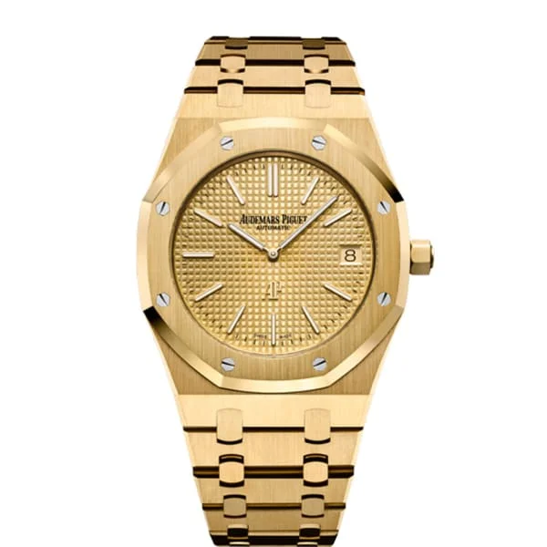 Audemars Piguet Royal Oak Jumbo Extra Thin 39mm Watch - Ref: 15202BA.OO.1240BA.02 - Yellow Gold Dial, 18K Yellow Gold Bracelet