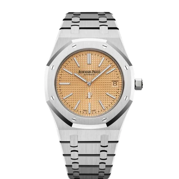 Audemars Piguet Royal Oak Jumbo Extra Thin 39mm Watch - Ref: 15202BC.OO.1240BC.01 - Rose Gold Dial, 18K White Gold Bracelet