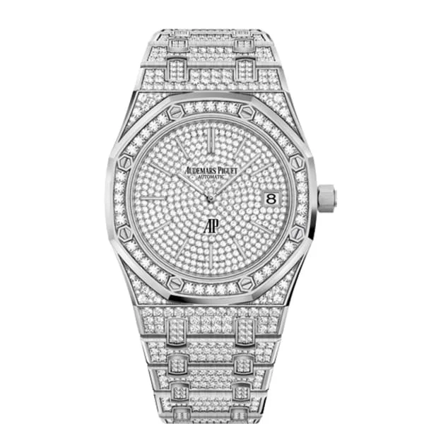 Audemars Piguet Royal Oak Jumbo Extra Thin 39mm Watch - Ref: 15202BC.ZZ.1241BC.01 - Pave Diamond Dial, 18K White Gold Diamond Bracelet