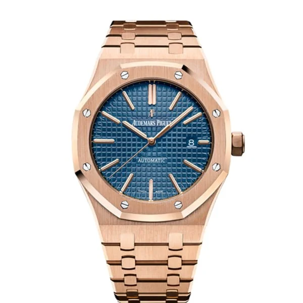 Audemars Piguet Royal Oak Selfwinding 41mm Men's Watch - Ref: 15400OR.OO.1220OR.03 - Blue Dial, 18K Rose Gold Bracelet