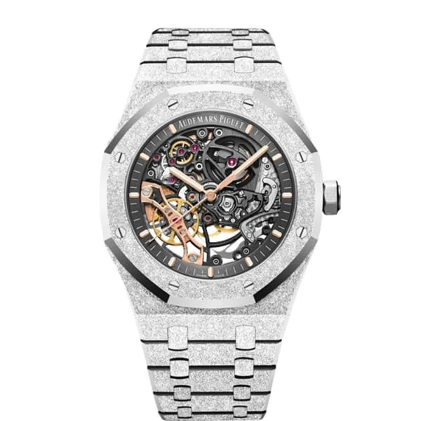 Audemars Piguet Royal Oak Openworked Double Balance Wheel 41mm Men's Watch - Ref: 15407BC.GG.1224BC.01 - Grey Dial, 18K Frosted White Gold Bracelet