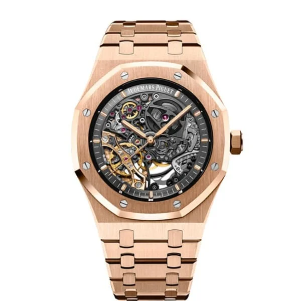 Audemars Piguet Royal Oak Openworked Double Balance Wheel 41mm Men's Watch - Ref: 15407OR.OO.1220OR.01 - Grey Dial, 18K Rose Gold Bracelet