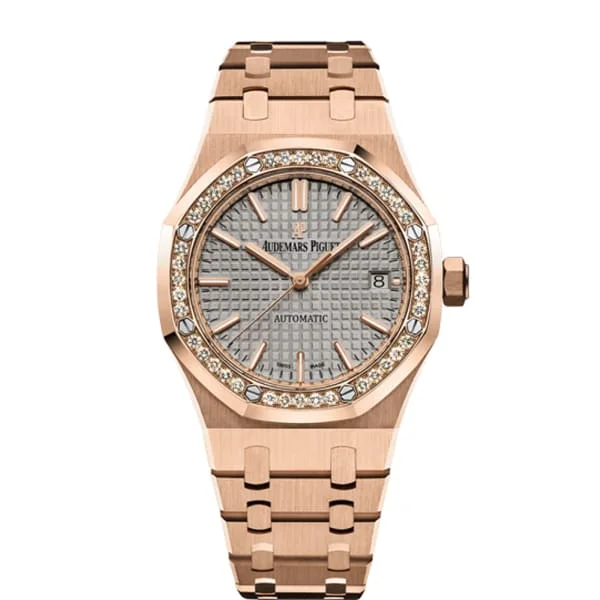 Audemars Piguet Royal Oak Selfwinding 37mm Watch - Ref: 15451OR.ZZ.1256OR.02 - Grey Dial & Diamond Case in 18K Rose Gold Bracelet