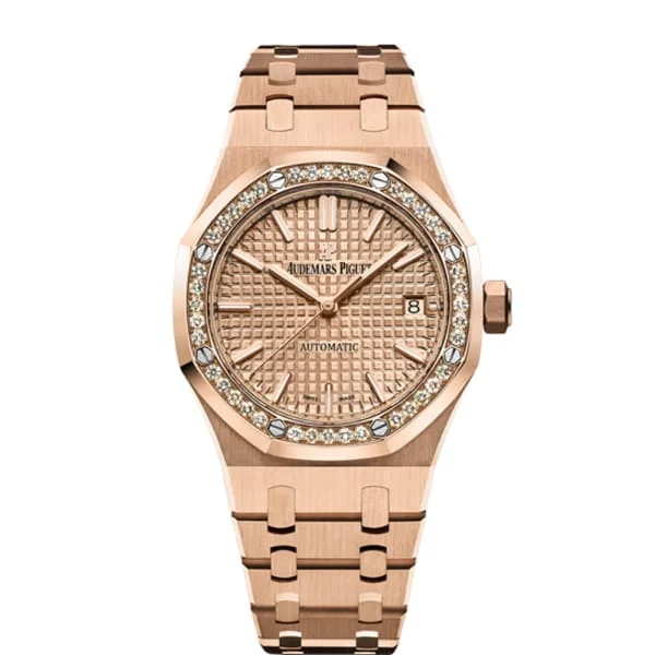 Audemars Piguet Royal Oak Selfwinding 37mm Watch - Ref: 15451OR.ZZ.1256OR.03 - Rose Gold Dial & Diamond Case in 18K Rose Gold Bracelet