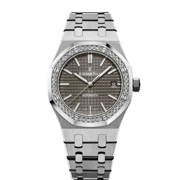 Audemars Piguet Royal Oak Selfwinding 37mm Watch - Ref: 15451ST.ZZ.1256ST.02 - Grey Dial & Diamond Case in Stainless Steel Bracelet