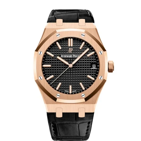 Audemars Piguet Royal Oak Selfwinding 41mm Men's Watch - Ref: 15500OR.OO.D002CR.01 - Black Dial in 18K Rose Gold Case, Black Alligator Strap