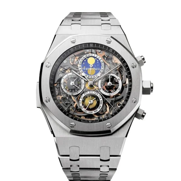 Audemars Piguet Royal Oak Openworked Grand Complications 44mm Men's Watch - Ref: 26065IS.OO.1105IS.01 - Transparent Sapphire Chronograph Moonphase Dial in Titanium Bracelet