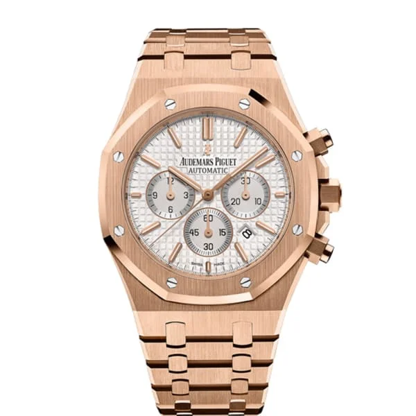 Audemars Piguet Royal Oak Chronograph 41mm Men's Watch - Ref: 26320OR.OO.1220OR.02 - Silver Dial, 18K Rose Gold Bracelet