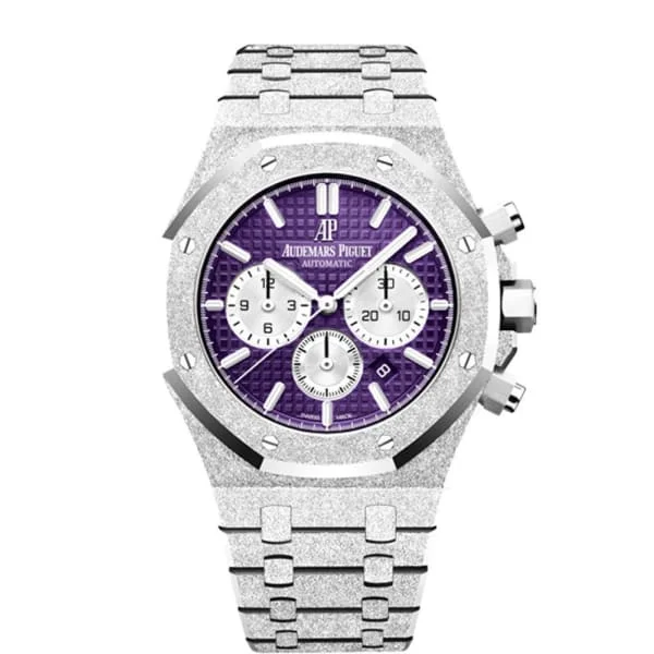 Audemars Piguet Royal Oak Selfwinding Chronograph Frosted Gold 41mm Men's Watch - Ref: 26331BC.GG.1224BC.01 - Purple Dial, 18K White Gold Bracelet