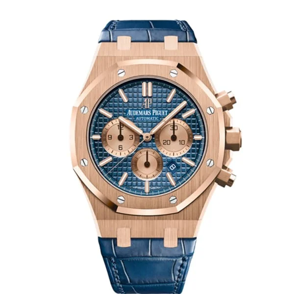 Audemars Piguet Royal Oak Selfwinding Chronograph 41mm Men's Watch - Ref: 26331OR.OO.D315CR.01 - Blue Dial in 18K Rose Gold Case, Blue Alligator Strap