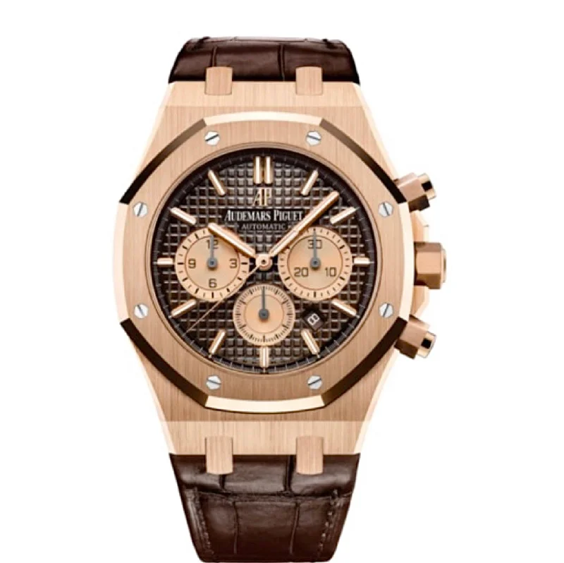 Audemars Piguet Royal Oak Chronograph 41mm Men's Watch - Ref: 26331OR.OO.D821CR.01 - Brown Dial in 18K Rose Gold Case, Brown Alligator Strap