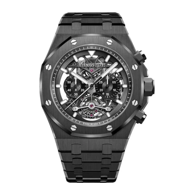 Audemars Piguet Royal Oak Tourbillon Chronograph 44mm Men's Watch - Ref: 26343CE.OO.1247CE.01 - Openworked Dial, Black Ceramic Bracelet