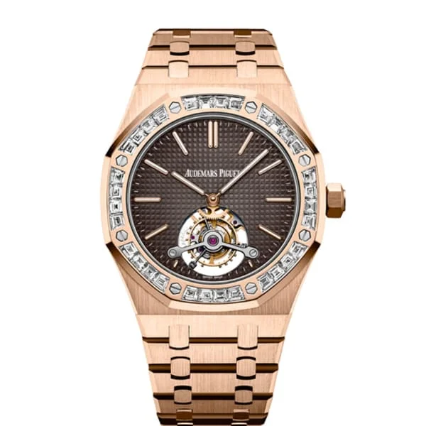 Audemars Piguet Royal Oak Tourbillon Extra-Thin 41mm Men's Watch - Ref: 26516OR.ZZ.1220OR.01 - Brown Dial & Diamond Bezel, 18K Rose Gold Bracelet