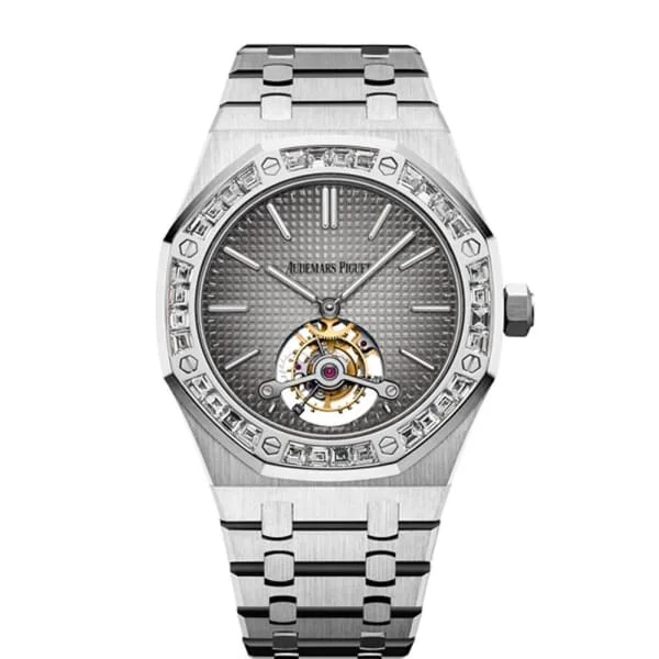 Audemars Piguet Royal Oak Tourbillon Extra-Thin 41mm Men's Watch - Ref: 26516PT.ZZ.1220PT.01 - Grey Dial & Diamond Bezel, Platinum Bracelet