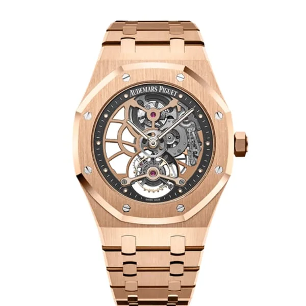 Audemars Piguet Royal Oak Tourbillon Extra-Thin Openworked 41mm Men's Watch - Ref: 26518OR.OO.1220OR.01 - Slate Grey Skeleton Dial, 18K Rose Gold Bracelet