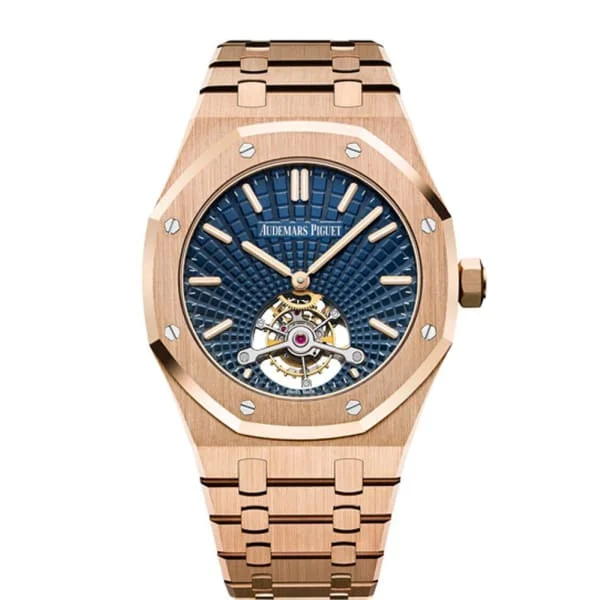 Audemars Piguet Royal Oak Tourbillon Extra-Thin 41mm Men's Watch - Ref: 26522OR.OO.1220OR.01 - Blue Dial, 18K Rose Gold Bracelet