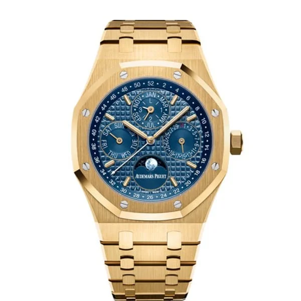 Audemars Piguet Royal Oak Perpetual Calendar 41mm Men's Watch - Ref: 26574BA.OO.1220BA.01 - Blue Moonphase Dial, 18K Yellow Gold Bracelet