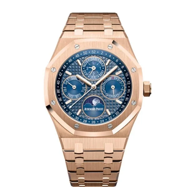 Audemars Piguet Royal Oak Perpetual Calendar 41mm Men's Watch - Ref: 26574OR.OO.1220OR.02 - Blue Moonphase Dial, 18K Rose Gold Bracelet