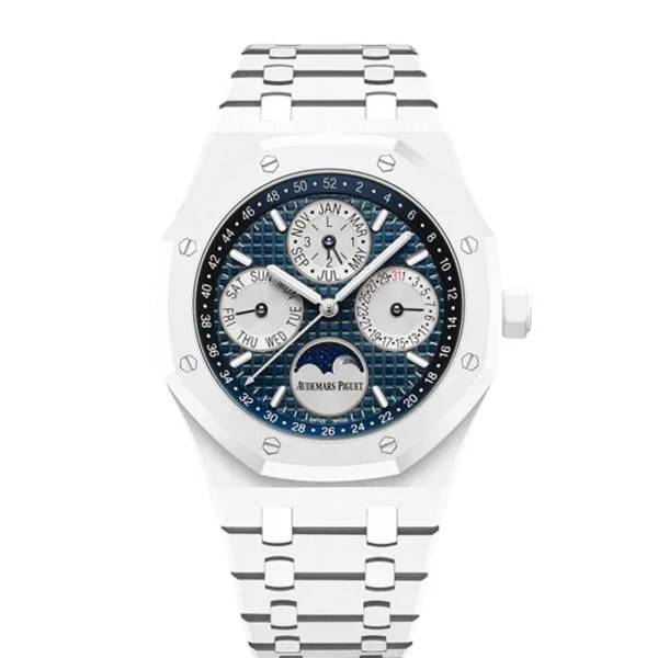 Audemars Piguet Royal Oak Perpetual Calendar 41mm Men's Watch - Ref: 26579CB.OO.1225CB.01 - Blue Moonphase Dial, White Ceramic Bracelet