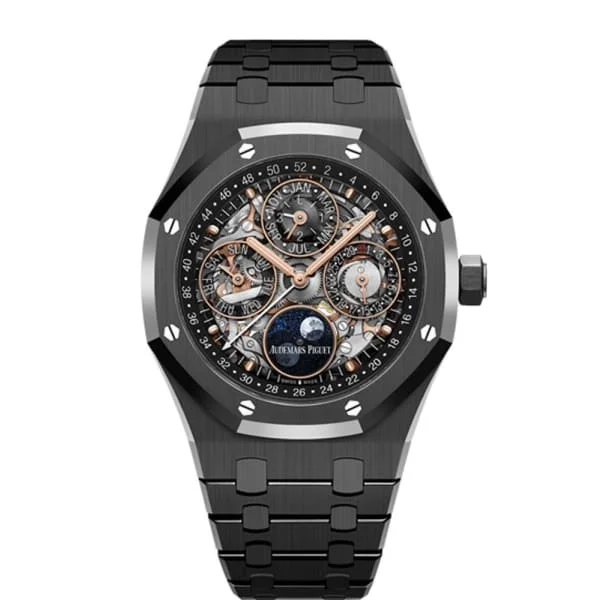 Audemars Piguet Royal Oak Perpetual Calendar Openworked 41mm Men's Watch - Ref: 26585CE.OO.1225CE.01 - Transparent Sapphire Moonphase Dial, Black Ceramic Bracelet