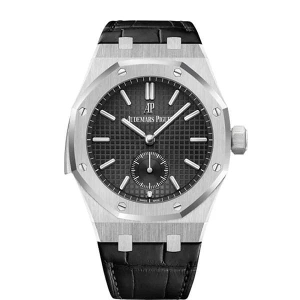 Audemars Piguet Royal Oak Minute Repeater Supersonnerie 42mm Men's Watch - Ref: 26591PT.OO.D002CR.01 - Black Dial in Platinum Case, Black Alligator Strap