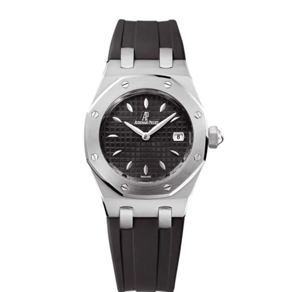 Audemars Piguet Royal Oak 33mm Ladies Watch - Ref: 67620ST.OO.D002CA.01 - Black Dial, Black Rubber Strap