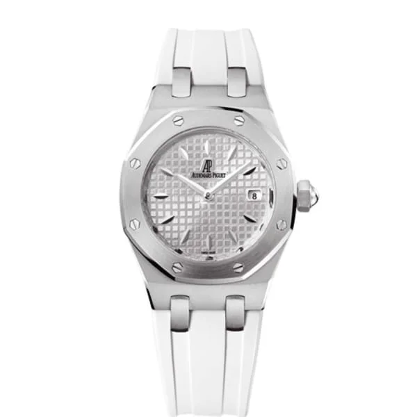 Audemars Piguet Royal Oak 33mm Ladies Watch - Ref: 67620ST.OO.D010CA.01 - Silver Dial, White Rubber Strap