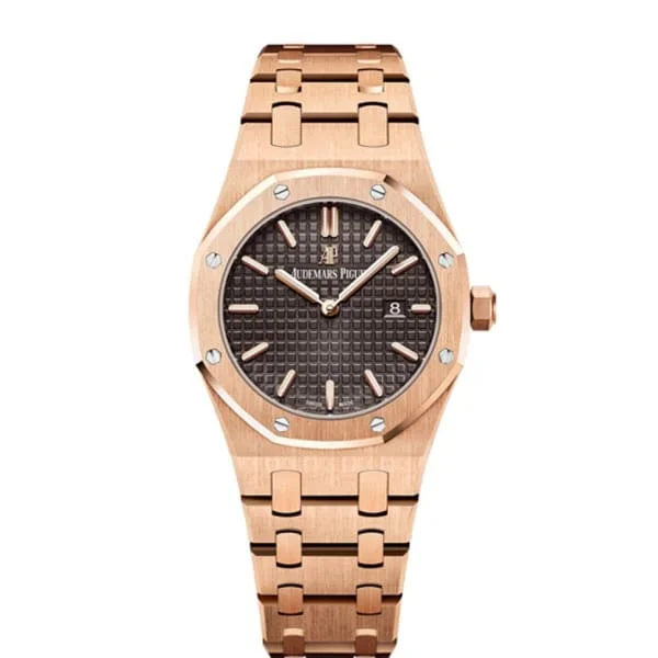 Audemars Piguet Royal Oak 33mm Watch - Ref: 67650OR.OO.1261OR.01 - Brown Dial, 18K Rose Gold Bracelet