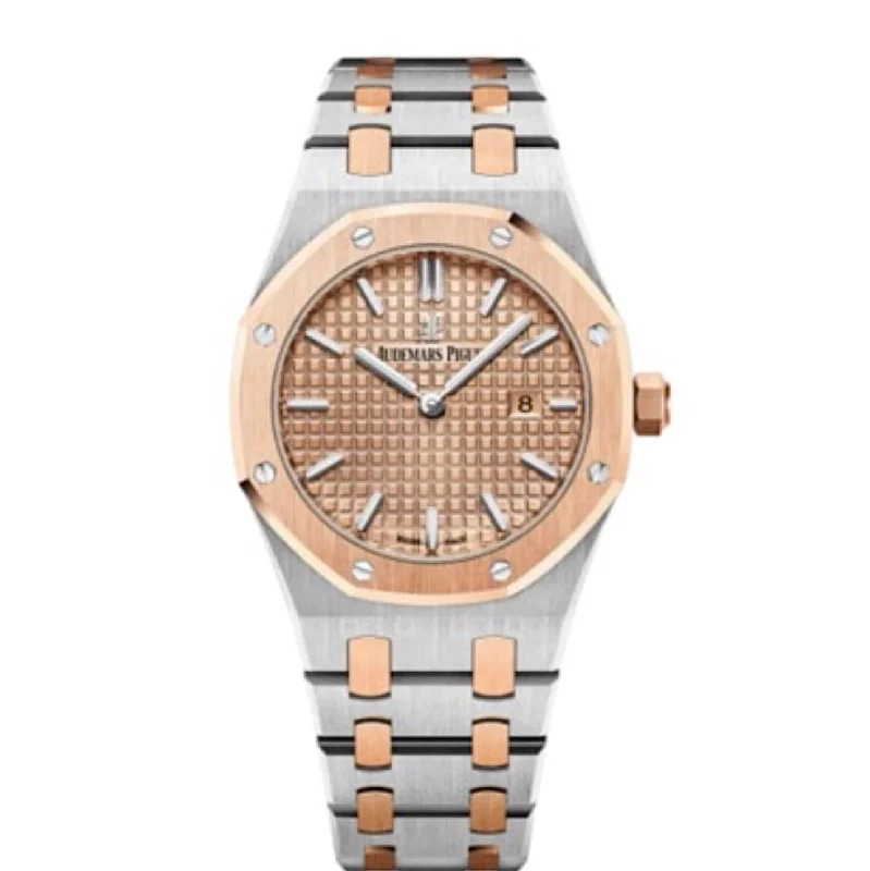 Audemars Piguet Royal Oak 33mm Ladies Watch - Ref: 67650SR.OO.1261SR.01 - Rose Gold Dial, Two Tone Stainless Steel & 18K Rose Gold Bracelet