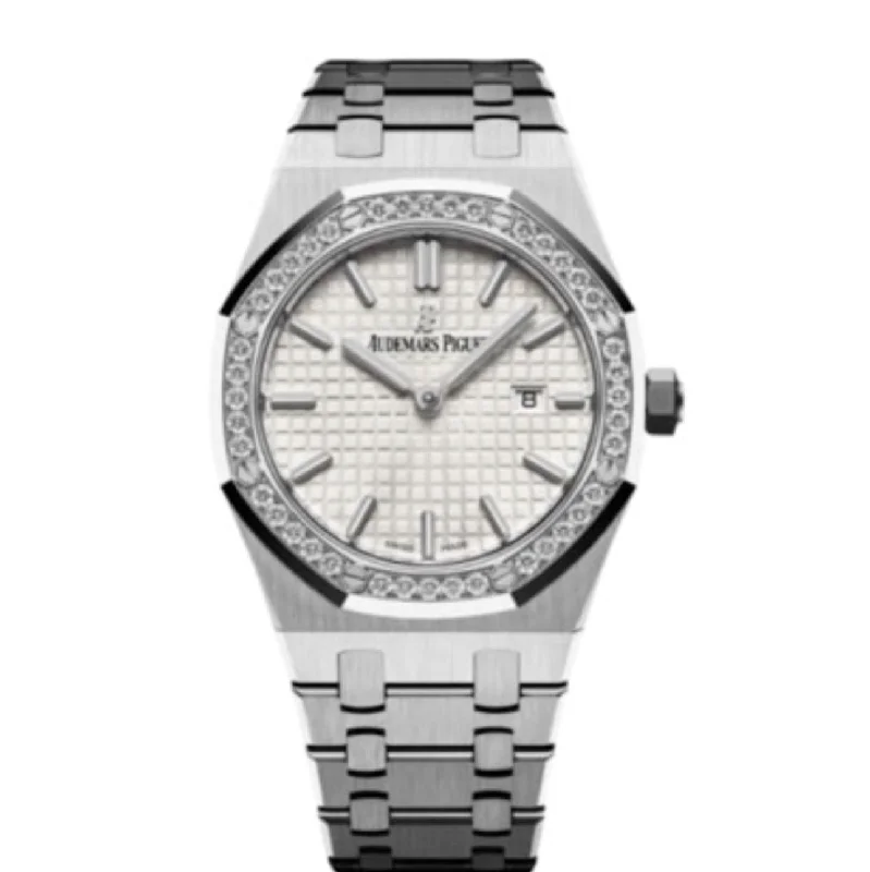 Audemars Piguet Royal Oak 33mm Ladies Watch - Ref: 67651ST.ZZ.1261ST.01 - Silver Dial & Diamond Bezel, Stainless Steel Bracelet