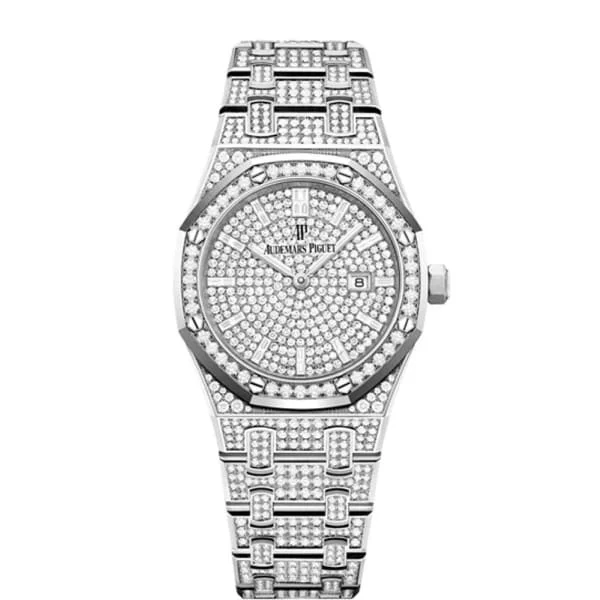 Audemars Piguet Royal Oak 33mm Ladies Watch - Ref: 67652BC.ZZ.1265BC.01 - Pave Diamond Dial & Diamond Bezel, 18K White Gold Diamond Bracelet