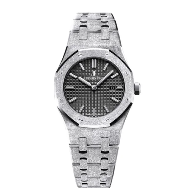 Audemars Piguet Royal Oak Lady Frosted 33mm Watch - Ref: 67653BC.GG.1263BC.02 - Black Dial, 18K White Gold Bracelet