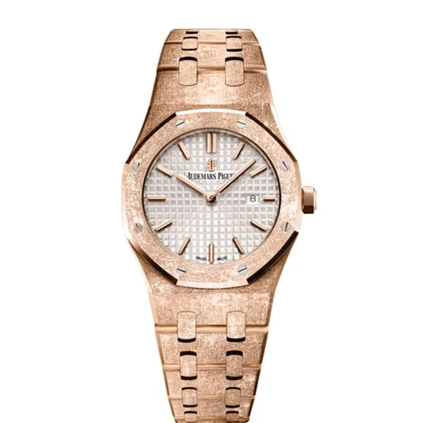 Audemars Piguet Royal Oak Lady Frosted 33mm Watch - Ref: 67653OR.GG.1263OR.01 - Silver Dial, 18K Rose Gold Bracelet