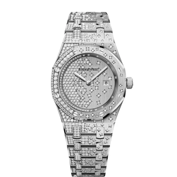 Audemars Piguet Royal Oak 33mm Watch - Ref: 67654BC.ZZ.1264BC.01 - White Gold Diamond Dial & Diamond Bezel, 18K White Gold Diamond Bracelet