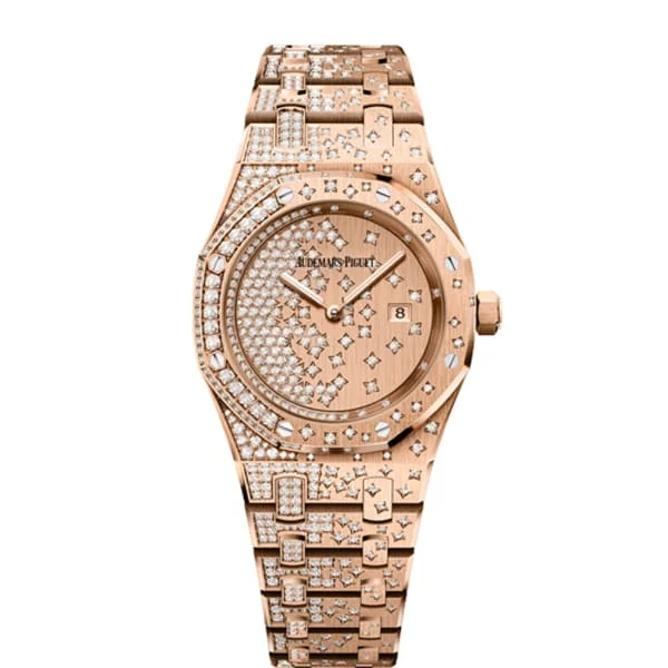 Audemars Piguet Royal Oak 33mm Watch - Ref: 67654OR.ZZ.1264OR.01 - Rose Gold Diamond Dial & Diamond Bezel, 18K Rose Gold Diamond Bracelet