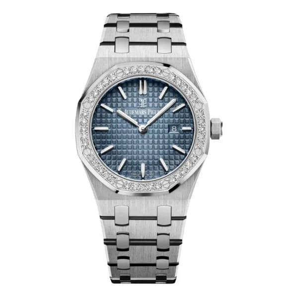 Audemars Piguet Royal Oak 33mm Watch - Ref: 67651IP.ZZ.1261IP.01 - Blue Dial & Diamond Bezel, Platinum & Titanum bracelet