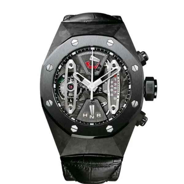 Audemars Piguet Royal Oak Concept Tourbillon Chronograph 44mm Men's Watch - Ref: 26265FO.OO.D002CR.01 - Openworked Dial in Forged Carbon Case, Black Alligator Strap