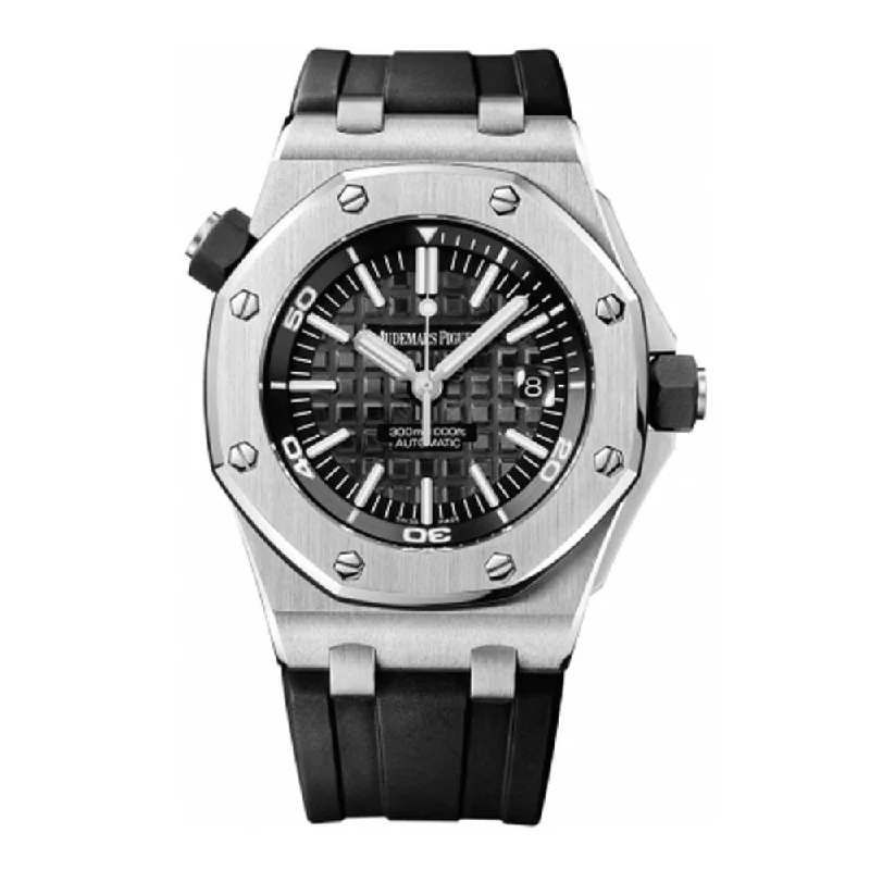 Audemars Piguet Royal Oak Offshore Diver 42mm Men's Watch - Ref: 15710ST.OO.A002CA.01 - Black Dial in Stainless Steel Case, Black Rubber Strap